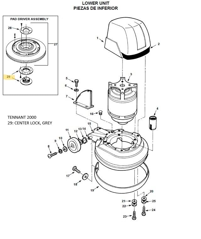 TENNANT - PAD HOLDER CENTER LOCK, LH GREY BIG MOUTH - 630473 REPLACEMENT