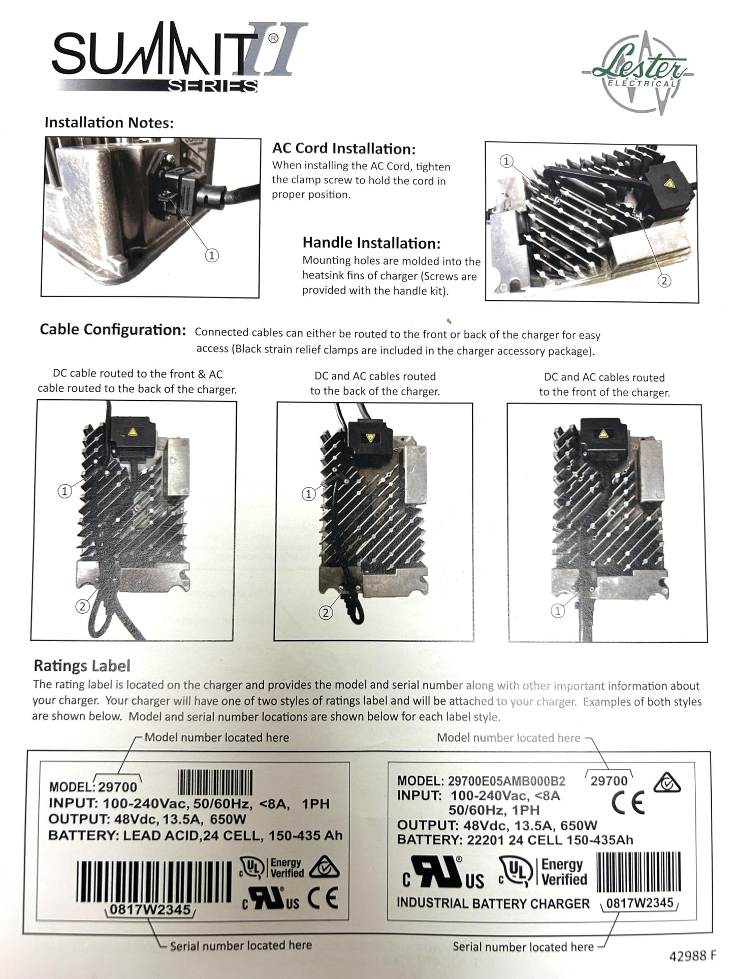 Charger, Summit II, 650W, 36V/18A, W/50A Grey Plug (SB50) - Part 56385306 - Advance Replacement